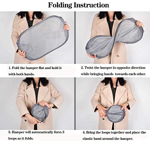 Image of Larpur Popup Mesh Laundry Basket, Collapsible Laundry Hamper Portable Clothes Washing Laundry Hamper with Reinforced Carry Handles for Home, Dormitories, Travel, Apartments (Grey)