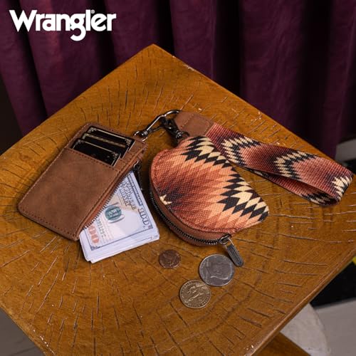 Image of Montana West Wrangler Aztec Keychain Wristlet Wallets for Women Western Dual Pouch Wristlet Credit Card Holder Wallet with Zipper Pocket WG2211-W0051BR