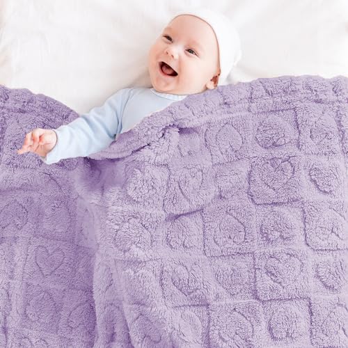 Image of Yurhap Heart Baby Blanket, Love Plush Fleece Baby Blankets for Girls Boys | Soft Sherpa Baby Girl Blanket for Infant Toddler Newborn Gifts, Fluffy Baby Essentials, For Crib Stroller, 30 inchx40 inch, Purple