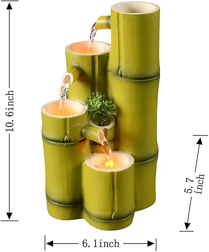 Miniatura 2 de Columna de aspecto de bambú escalonada, fuente de mesa de relajación, fuente de cascada de escritorio, 10.6 pulgadas de alto, simulación de bambú