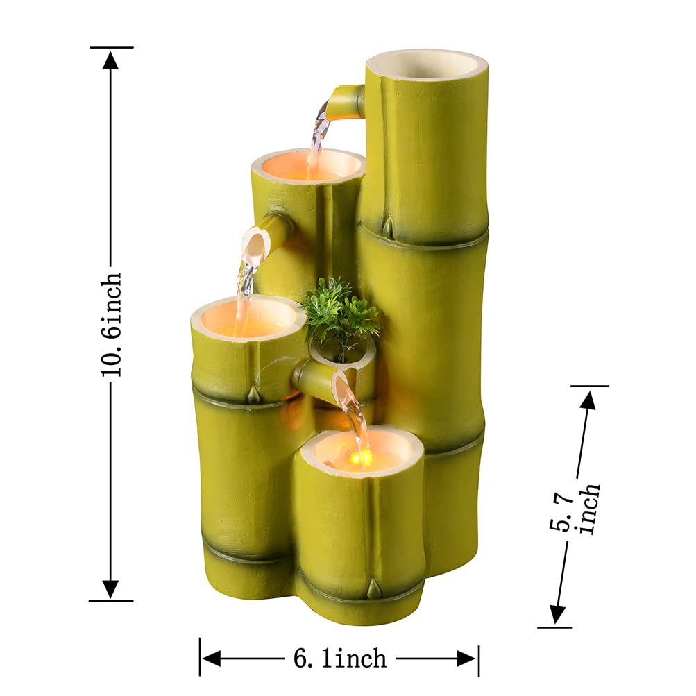 Haobos Tiered Bamboo Appearance Column Tabletop Fountain Relaxation Desktop Waterfall Fountain, 10.6 Inch Tall Simulation Natural Bamboo Cascading Fountain Decorate for Home/Office