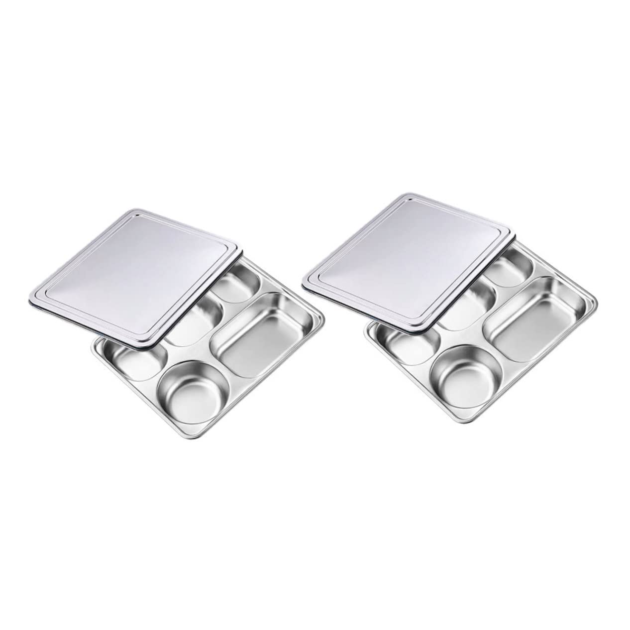 BESPORTBLE 2 Sets Stainless Steel Divided Food Plates Lids for Boys and Girls Camping Hiking Travel