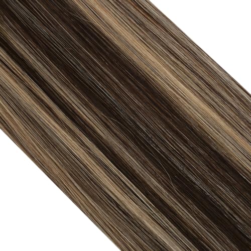 Image of Moresoo Balayage Clip in Hair Extensions Real Human Hair Ombre Brown to Blonde Hair Extensions Clip ins Short Straight for Women Different Batches 14 Inch 80g /5pcs