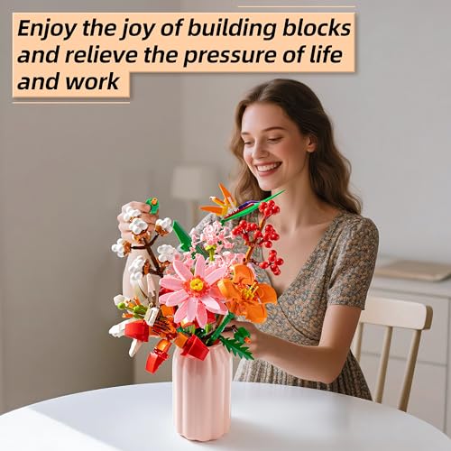 image for Sawaruita Pretty Pink Flowers Bouquet Building Blocks for Adult,Wildfl