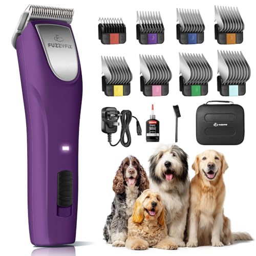 FuzzyFix Dog Clippers Professional for Thick Hair, Low Noise Cordless Ergonomic Design with 2-Speed,Dog Grooming Kit for Cockapoos Labradoodles Poodles & Cavapoos with Metal Comb Guides,Purple