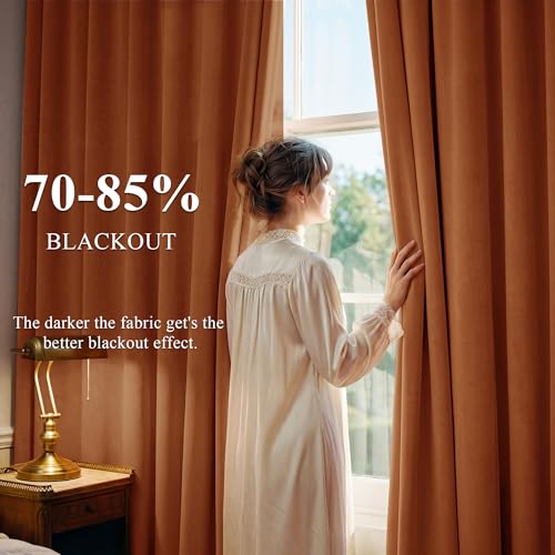 Image of Orange Velvet Curtains for Nursery Cafe Store, W52 x L108, 2 Panels | Nursery Curtains, Bedroom, Back Tab Room Darkening, Thermal Insulated, UV Protection, Window Treatments, Holiday Home Decors