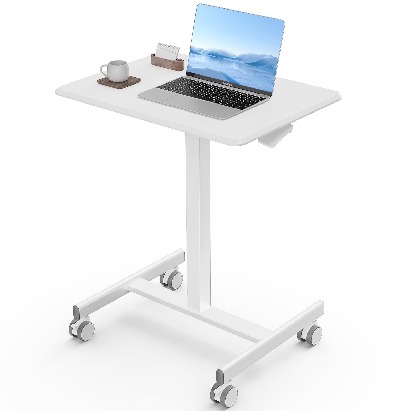 COZIFURNI Mobile Standing Desk Rolling Laptop Stand with Wheels, Adjustable Height Computer Table for Couch, Workstation, Home Office, 25.7'' × 19''