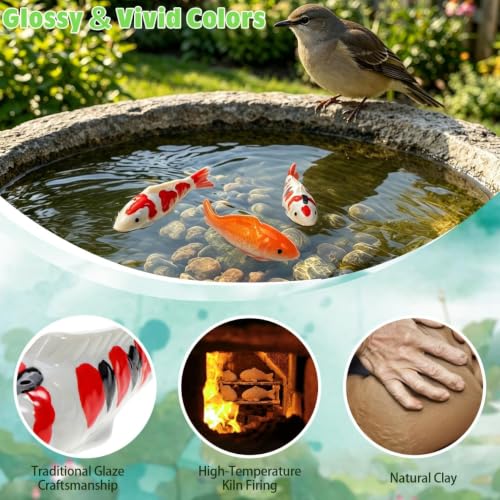 Image of Abaodam 3PCS Floating Fish Ceramic Koi Fish for Pond Fountain Garden Decor | Fake Fish china Glaze Craftsmanship Artificial Small Ceramic Figurines for Bird Bath Outdoor Water Decor