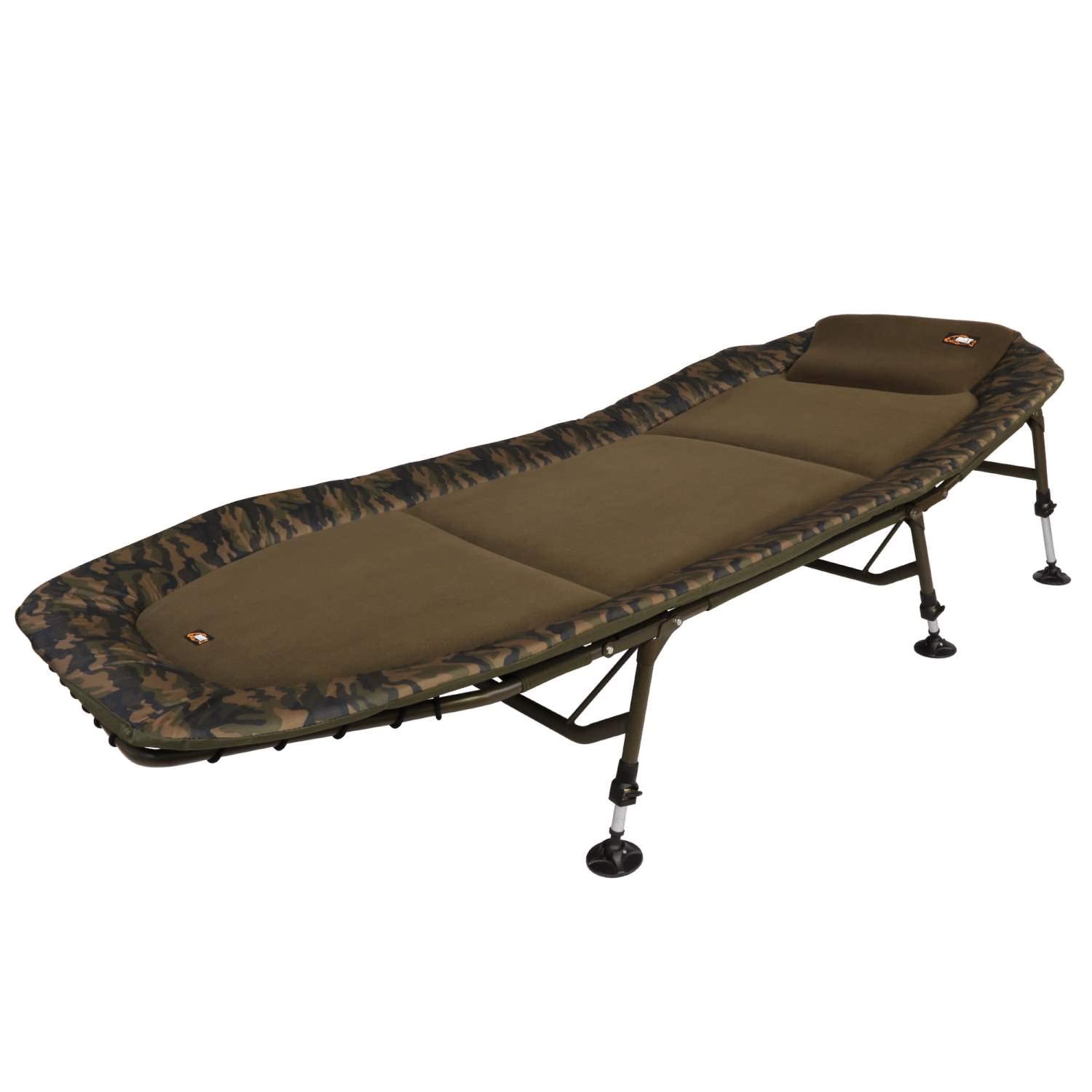 Camou Advance MK II 6-Bein Karpfenliege, 216x99cm | Fleece-Bezug & 60mm Kissen, 150kg Tragkraft, verstellbare Schlammteller-Beine, CamouTex, extra Breit