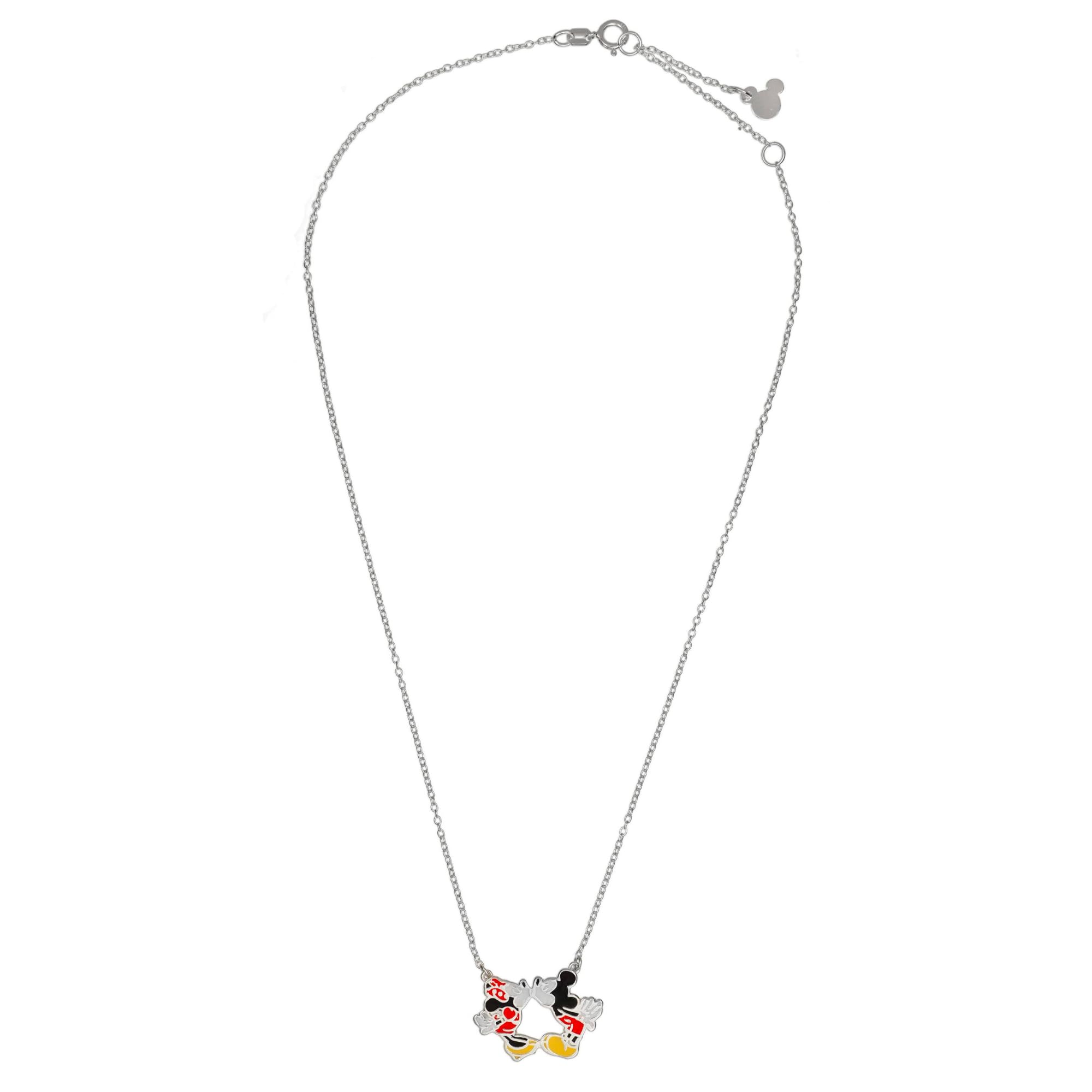 Disney Micky & Minnie Maus Halskette aus 925er Sterlingsilber mit farbiger Emaille, für Damen und Mädchen, Fertig zum Verschenken, Offizieller Disney Schmuck