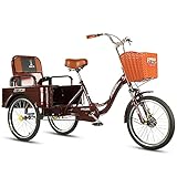 Triciclo, Bicicleta Tres Ruedas, Triciclo 20 Pulgadas Adultos, Asiento con Respaldo Ajustable, Bicicleta Triciclo Picnic, Compras, Trabajo, Hombres y Mujeres