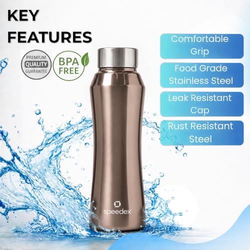 Image of Speedex Stainless Steel Water Bottle 1 Ltr, Leak Proof Screw Cap, BIS Approved 1000 ml Metal Bottle For Daily, Office, School, Gym, Travel Use for Men, Women, Kids, Adults, Copper Gold, Set of 2