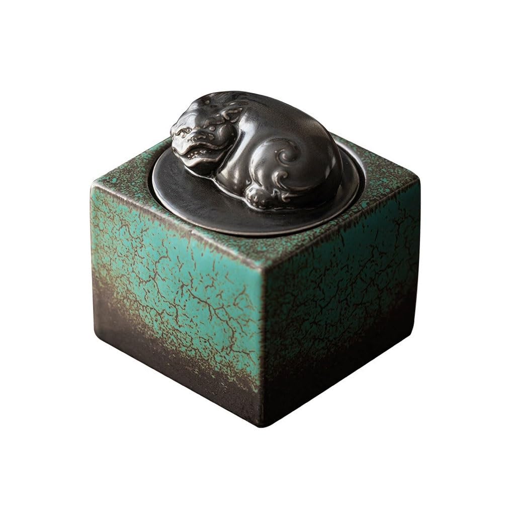 AHGFTYRDT Tea Canisters for Loose Tea Chinese Style Auspicious Animal Retro Ceramic Tea Can Household Square Sealed