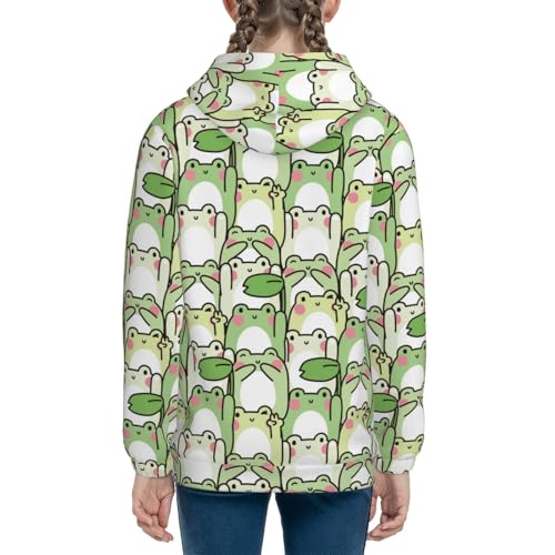 Cute Frog in Various Poses Kids Pullover Hoodies Boys Sweatshirts Girls Athletic Clothes with Pocket4