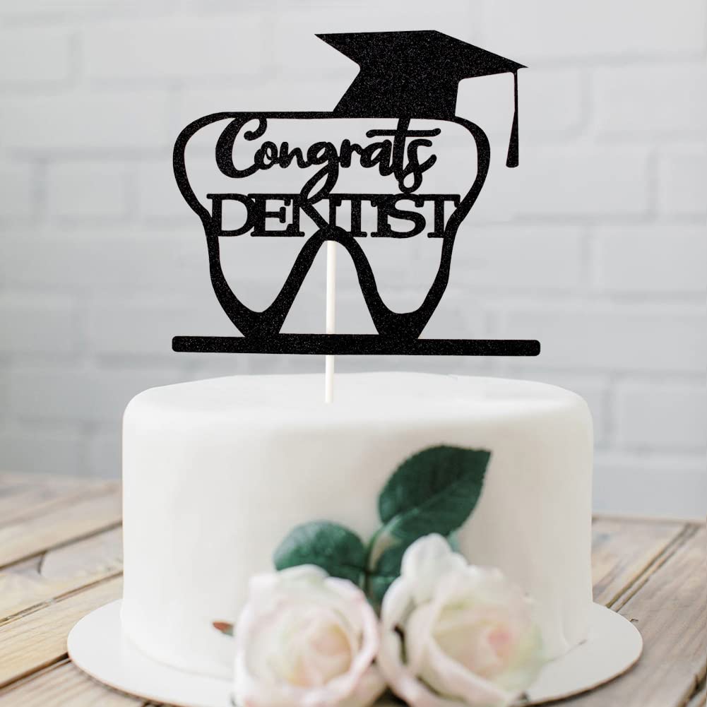 Holy Molar You Did It Cake Topper - Dentist Graduation Party Decor Black Glitter
