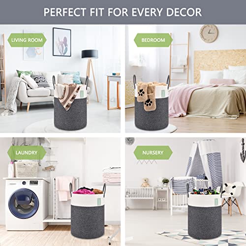 Image of Large Cotton Rope Laundry Hamper for Girls Boys 65L, White & Black