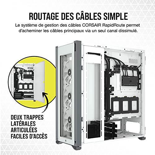 Corsair iCUE 7000X RGB Boîtier Intelligent PC ATX Grande Tour (Trois Panneaux en Verre Trempé, Quatre Ventilateurs RGB de 140 mm Inclus, Gestion des Câbles Facilement, Vaste Espace Interne Blanc