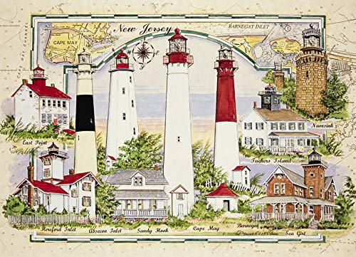 Heritage Puzzle - Donna Elias - Lighthouses Of New Jersey - Jigsaw Puzzle - 550 Pc