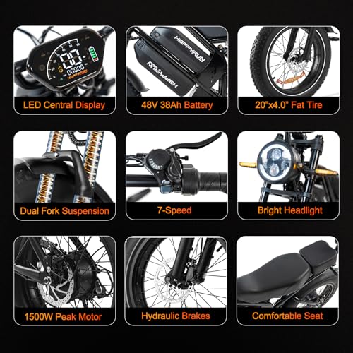 HAPPYRUN Electric Bike for Adults,2000W 48V38Ah Detachable Dual Battery Ebike for Adults 85+ Mile 36MPH Top Speed E Bike All Terrain 20″ Fat Tire Electric Dirt Bike G70