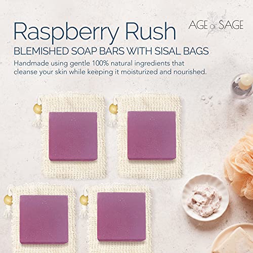 Age Of Sage Natural Soap Bar W/Sisal Bag, Vegan Artisan Soap Bar Set For Women, Body Soap In Bar Soap Pouch, Natural Bath Soaps W/Essential Oils, 4 Plain Body Soap Bars, Raspberry Rush #TOP1