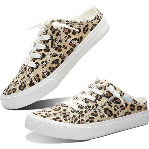 Image of Obtaom Women Canvas Mules Memory Foam Clipper Fashion Sneakers Comfortable Slip-On Mule Backless Holiday Shoes
