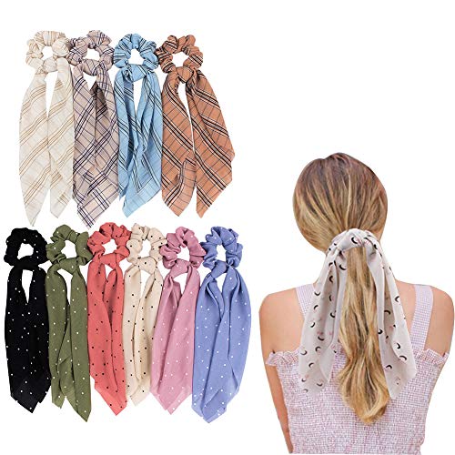10Pcs Hair Scrunchies Hair Scarf Ponytail Holder Scrunchy Ties Satin Silk Elastic Hair Bands Vintage Accessories for Women Girls