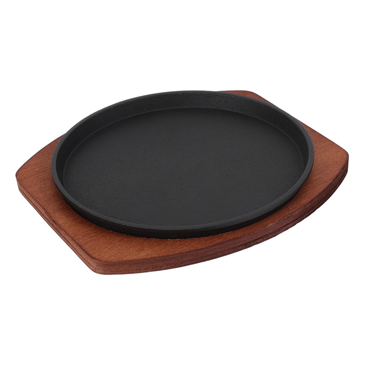 Plaque à steak ronde en fonte durable de 23 cm avec socle en bois