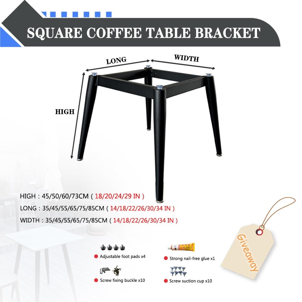 Pieds De Table À Manger Réglables en Métal avec Ventouses Pieds De Table À Thé Carrés Robustes pour Tables D'appoint Bureaux Tables De Jardin(45x45x60cm)