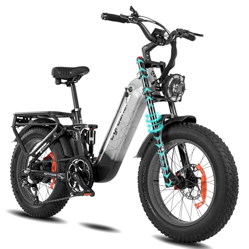Extrbici Vélo Électrique en Aluminium Kommoda3.0 20Pouces, 250W 25km/h 48V 20Ah 120km, Suspension à Air, Freins à Disque Doubles, Shi-Mano 7 Vitesses, Gris