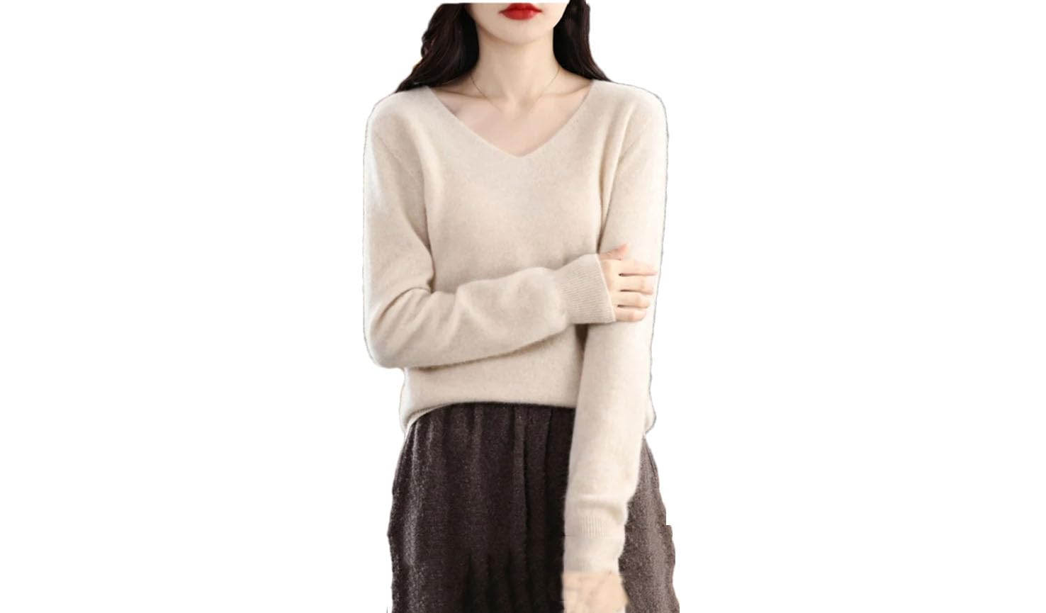 Maglione da donna in lana lavorata a maglia con scollo a V Pullover tinta unita maglioni larghi