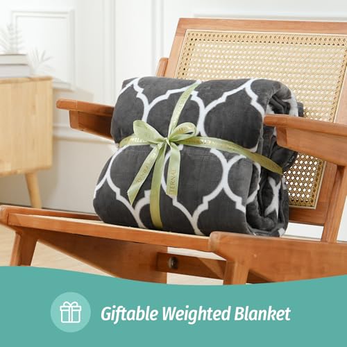 Wemore Sherpa Fleece Weighted Blanket for Adult, 20 lbs Dual Sided Cozy Fluffy Heavy Blanket, Ultra Fuzzy Throw Blanket with Soft Plush Flannel Top, 60 x 80 inches, Morocco Grey on Both Sides