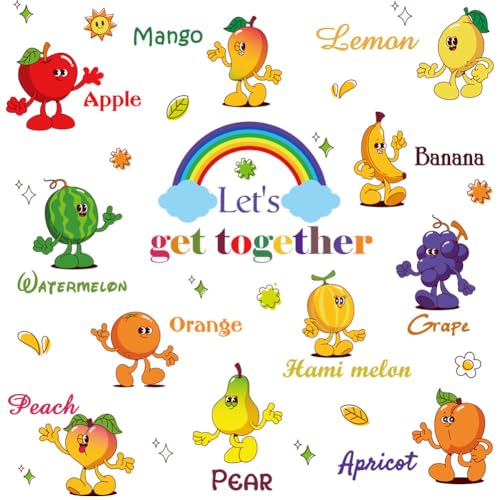 Kitchen Fruit Wall Decals Stickers DIY Mango Apple Banana Orange Hami Melan Apricot Peel and Stick Wall Stickers for Bedroom Nursery Classroom Daycare...