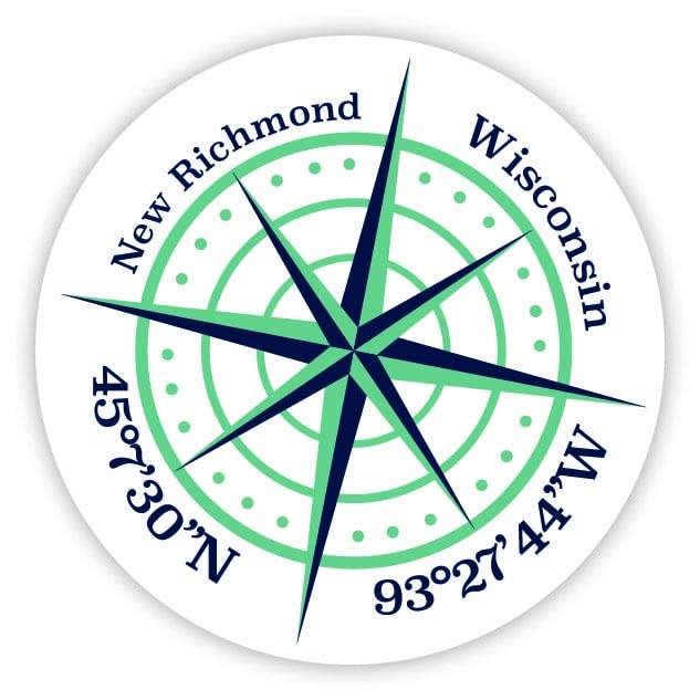 New Richmond Wisconsin 4-Inch Vinyl Decal Sticker Latitude Longitude Compass Design