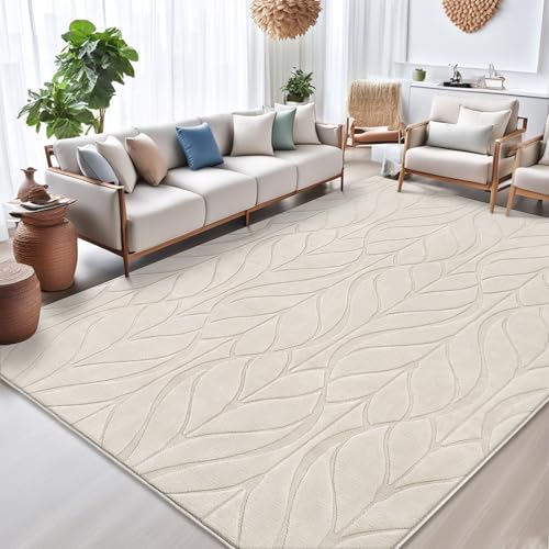 Tapete SHACOS beige suave 8x10 lavado antideslizante miniatura 1