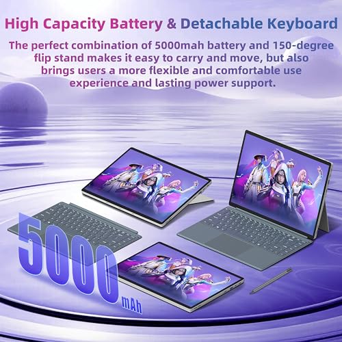 Image of 14 inch 2-in-1 Laptop Tablet, In tel N95 Up to 3.4GHz, 512GB NVME SSD 16GB RAM, 2K FHD IPS Touchscreen, Win 11 Pro PC, Detachable Keyboard, Stylus Pen Support, Ultra-Portable for Business & Student