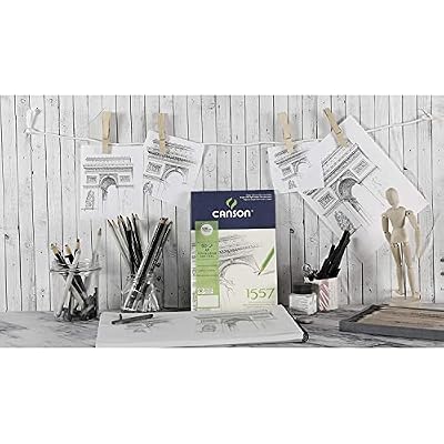 CANSON 1557 180gsm A4 White Drawing Paper Pad, Light Grain, Glued Short Side, 30 Extra White Sheets, Ideal for Professional Artists & Students