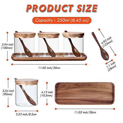Freehawk Condiment Container Seasoning Box Set Salt Sugar Spice Pepper Condiment Container Kitchen Cruet Seasoning Pots With Bamboo Wooden Spoon Lid And Base,Set Of 3(250Ml Round Shape) #TOP4