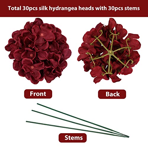 Jpsor 30Pcs Hydrangea Artificial Flowers, Silk Flower Heads With Stems, Fake Flowers For Wedding Arch Centerpiece Home Decoration (Burgundy) #TOP1
