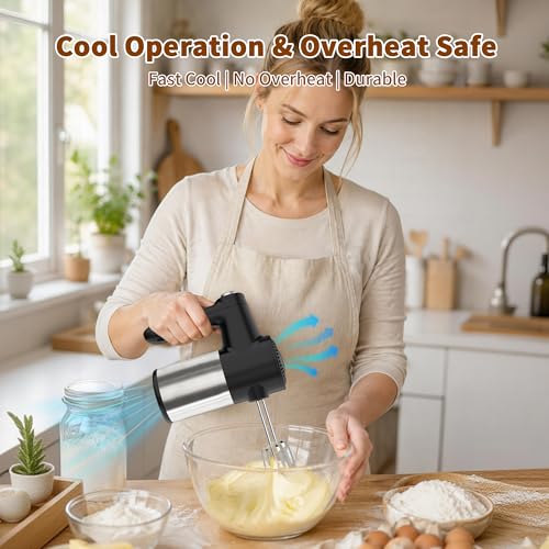 Image of Cordless Electric Hand Mixer, 7 Speed Rechargeable Wireless Handheld Mixer with Eject Button, Long Battery, Quiet Anti-Splash, 6x304 Stainless Steel Attachments & Storage Base for Baking (Black)