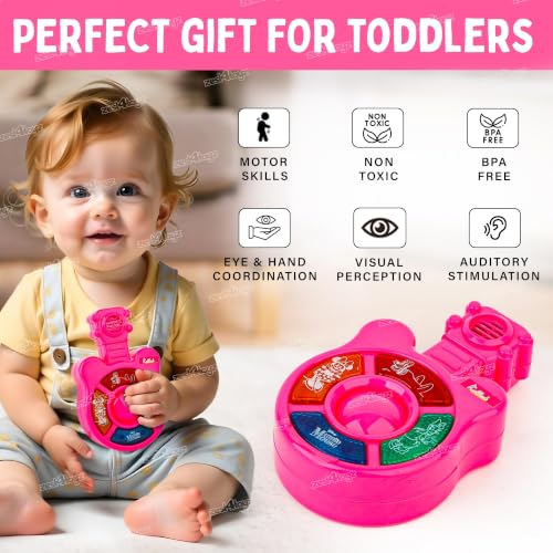 Image of Zest 4 Toyz Musical Guitar Toy for Kids with Colorful LED Lights and Sound Toy Battery Operated Baby Toys Musical Instrument Toys Birthday Gift for Kids Boys & Girls - Dark Pink