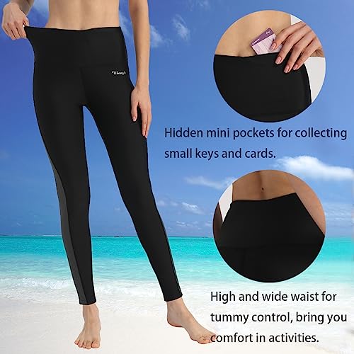 Ubestyle UPF 50+ High Waist Women\'s Surf Water Leggings Swim Tights Sun Protective Black Gray