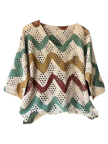 Image of Verdusa Women's Crochet Beach Summer Sweater 3 /4 Length Sleeve Boho Off The Shoulder Tops