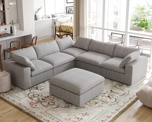 Image of JACH V Shape Couches Sectional for Living Room, Modular Convertible Sofa Couch with Chaise Ottoman, Couch Cushion Covers Removable, Comfy Sofas for Living Room, Bedroom, Apartment (Grey)