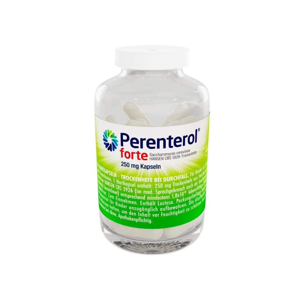 Perenterol forte 250 mg 50 Kapseln - Durchfall Medikament zur Vorbeugung & Behandlung von akutem Durchfall - entzündungshemmend - verhindert übermäßigen Flüssigkeitsverlust