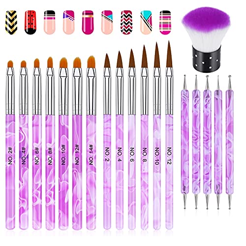 ASTER 19Pcs Acrylic Nail Brush UV Gel Nail Brush Set DIY Nail Design Carving Painting Pen for Home and Salon Use