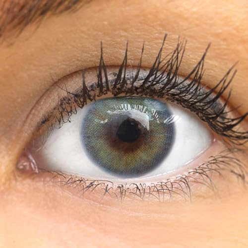 Glamlens lentilles de couleur bleu naturelles colorées très haute opacité Jasmine light Blue + étuis à lentilles de contact I 1 paire (2 pièces) I 90...