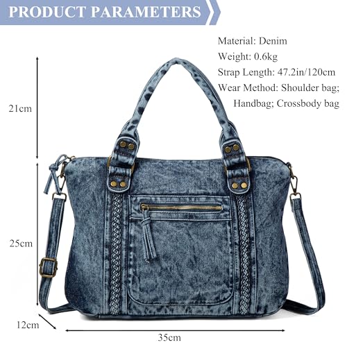 Image of Designer Denim Handbags for Women Hobo Tote Bag Crossbody Denim Purses Blue Jean Shoulder Bag