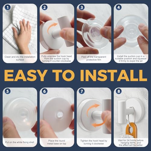 Image of Heavy Duty Suction Cup Hooks for Glass Window,Tile,Mirror,Removable Shower Hooks for Inside Shower,Metal Towel Hooks for Bathroom,4 Pack(White)