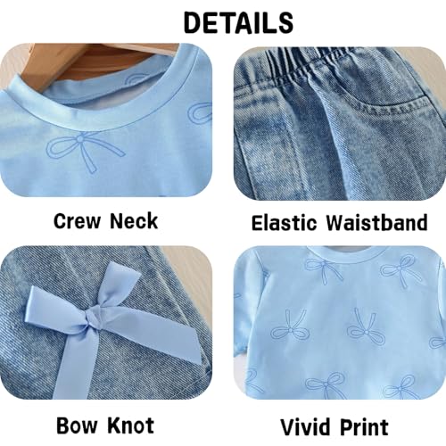 Image of Azmxynol Kid Girls Clothes Outfits Bowknot T-Shirt + 2 In 1 Denim Short Skort Summer Clothing Set, Size 4-10 Years