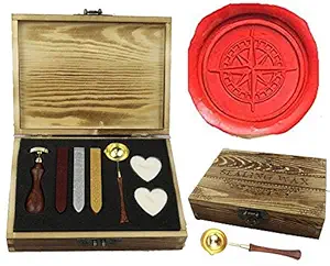 MNYR MNYR Vintage Compass Star Cross Elegant Wooden Box Wax Seal Sealing Stamp Wedding Invitations Stationary Envelope Embellishment Wax Seal Sticks Wooden Handle Melting Spoon Heart Candle Gift Box S